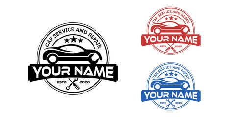 Obraz premium Simple vintage car repair label logo stamp or sticker design template