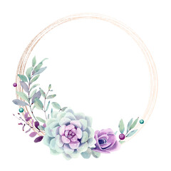 watercolor flower circle frame.
