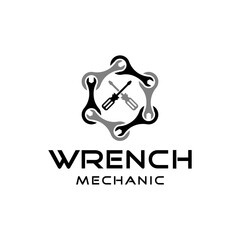 Wrench and screwdriver sign for mechanic repair logo
