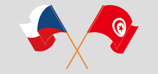 Crossed and waving flags of Czech Republic and Tunisia
