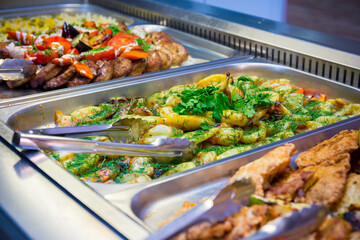 Served tasty meal in restaurant close up view.