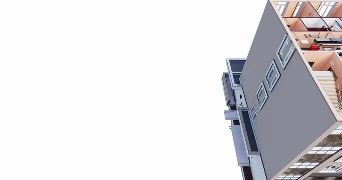 Top view 3D BIM model of the floor plan of a building with utilities 