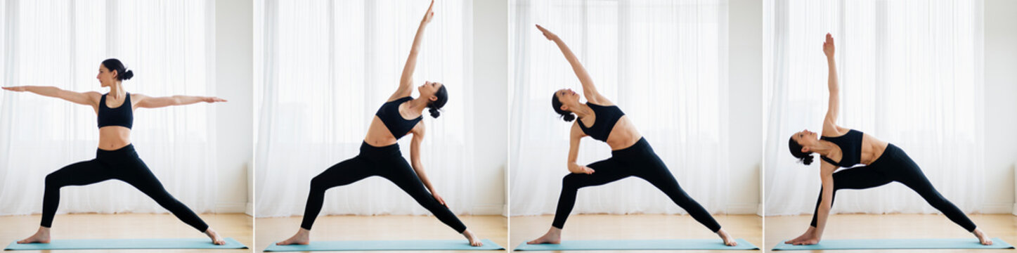 Caucasian woman practicing yoga sequence