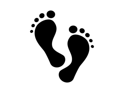 Bare humanoid foot prints icon. Black footprints barefoot character who lost his shoes mysterious forms found at crime scene huge snow yeti feet discovered in vector Himalayas.