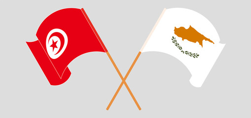 Crossed and waving flags of Tunisia and Cyprus