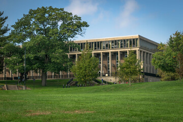 A Kent State building atop a hill on campus