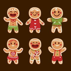 hand drawn gingerbread man cookie set