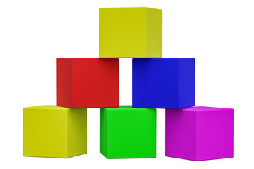 Stack of colorful toy cubes isolated on white background. 3d rendering