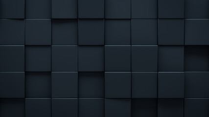 Futuristic, High Tech, dark background, with a square block structure. Wall texture with a 3D cube tile pattern. 3D render