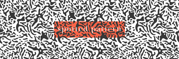 Fototapeta na wymiar Spotted pattern vector. Abstract animal skin pattern for fashion banner and trendy decoration, fabric, and textile design. Liquid blotch texture, splotch backdrop, zebra spot background. Beauty salon.