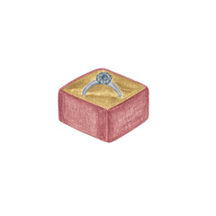 Wedding or engagement golden ring with precious gemstone watercolor isolated illustration of trendy fashionable accessory for cards, invitations, banners