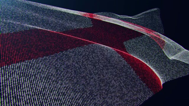 3d render. England digital flag with binary code texture flies in the wind. Seamless loop.