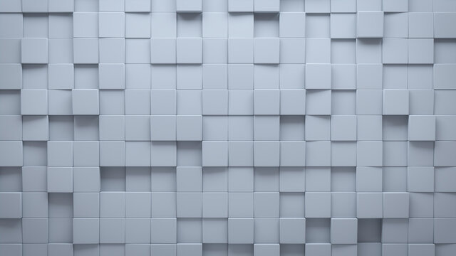 Futuristic, High Tech, light background, with a square block structure. Wall texture with a 3D cube tile pattern. 3D render