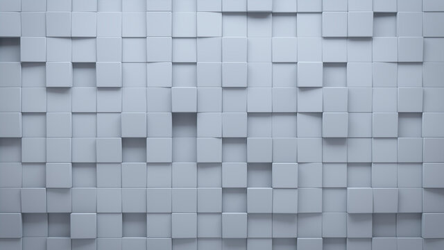 Futuristic, High Tech, light background, with a square block structure. Wall texture with a 3D cube tile pattern. 3D render