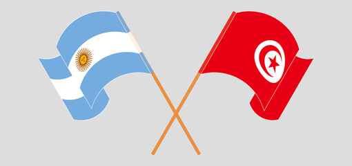 Crossed and waving flags of Argentina and Tunisia