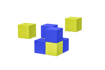 Blue and yellow cubes isolated on white background. 3d rendering