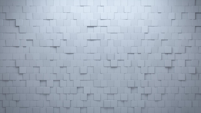 Futuristic, High Tech, light background, with an offset square block structure. Wall texture with a 3D cube tile pattern. 3D render