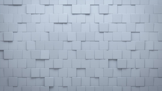 Futuristic, High Tech, light background, with an offset square block structure. Wall texture with a 3D cube tile pattern. 3D render