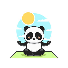 Fototapety  cute panda do meditation with sky background