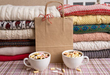 cup coffee knitted sweater pullover a lot of many gift box