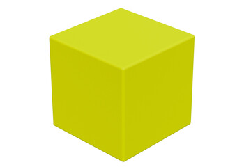 Single yellow cube isolated on white background. 3d rendering