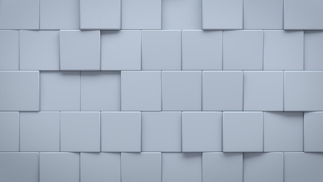 Futuristic, High Tech, light background, with an offset square block structure. Wall texture with a 3D cube tile pattern. 3D render
