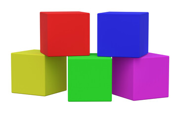 Stack of colorful toy cubes isolated on white background. 3d rendering