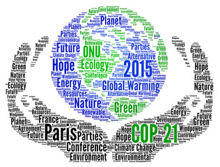 COP 21 word cloud concept in Paris 2015 - obrazy, fototapety, plakaty