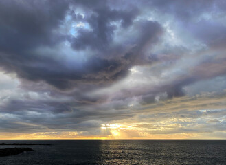 Dramatic sky and clouds over the Atlantic ocean.