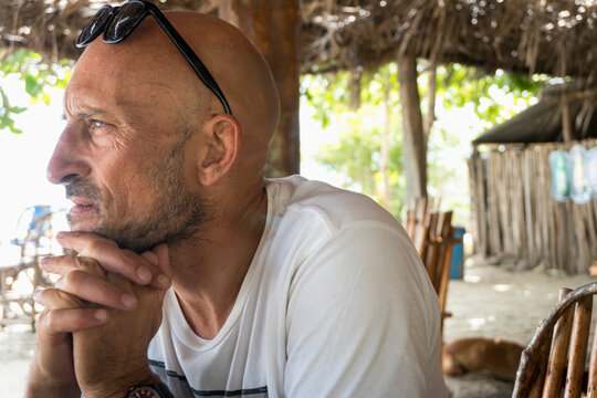 Pensive Caucasian man