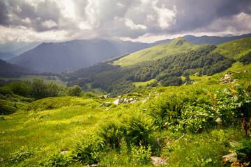 Fototapeta na wymiar Beautiful mountain landscape with clouds at Caucasus mountains