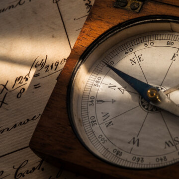 Studio shot of old fashioned compass