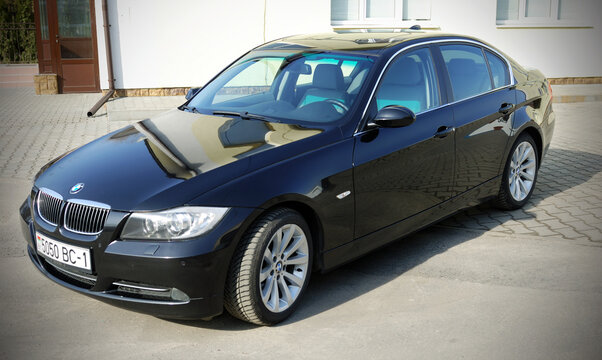 Belarus, Minsk - August 04, 2019:BMW 3 series E90 330i,  front view.