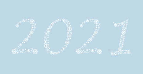 2021 decoration with white snowflakes, icon element, vector illustration, cute card, blue nice background, Happy New Year, Merry Christmas, wonderful design, best holiday, celebration, winter text