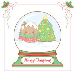 merry Christmas cute ginger cookie drawing snow globe card