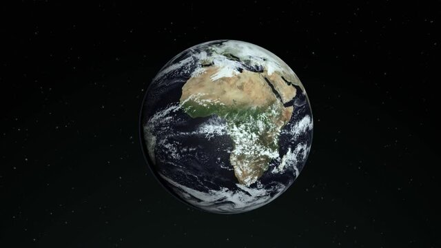 Photo realistic 3D earth. Planet Earth from space. Animation of Earth seen from space, the globe spinning on satellite view on space background