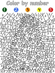 Color by number decorated Christmas tree stock vector illustration. Cartoon pine tree with balls printable vertical worksheet for kids. Educational game to learn numbers and colors. One of a series