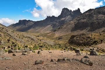 Scenic mountain landscapes against sky at Mount Kenya