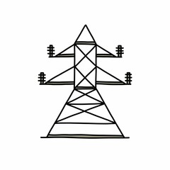 transmission line doodle icon, vector color illustration
