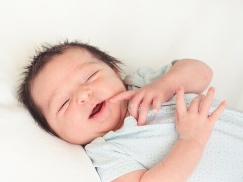 Portrait of newborn baby boy (0-1 months)