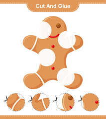 Cut and glue, cut parts of Gingerbread Man and glue them. Educational children game, printable worksheet, vector illustration