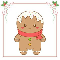 merry Christmas cute ginger cookie drawing