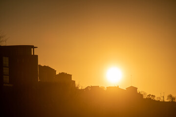 Silhouette of a university in Cantabria at sunset