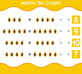 Match by count of cartoon papayas. Match and count game. Educational game for pre shool years kids and toddlers