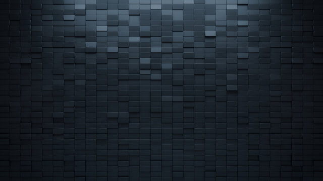 Futuristic, High Tech, dark background, with a rectangular block structure. Wall texture with a 3D rectangle tile pattern. 3D render
