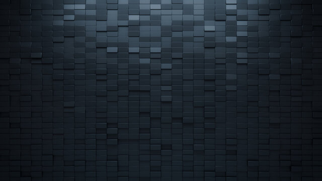 Futuristic, High Tech, dark background, with a rectangular block structure. Wall texture with a 3D rectangle tile pattern. 3D render