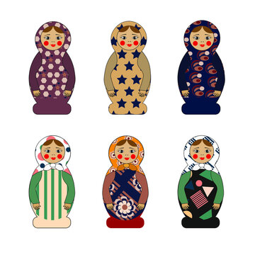 Vector set of Russian dolls called "Matrioshka". Vector illustration in a flat style. 