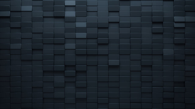 Futuristic, High Tech, dark background, with a rectangular block structure. Wall texture with a 3D rectangle tile pattern. 3D render