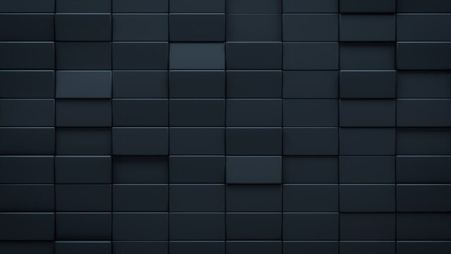 Futuristic, High Tech, dark background, with a rectangular block structure. Wall texture with a 3D rectangle tile pattern. 3D render