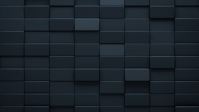Futuristic, High Tech, dark background, with a rectangular block structure. Wall texture with a 3D rectangle tile pattern. 3D render